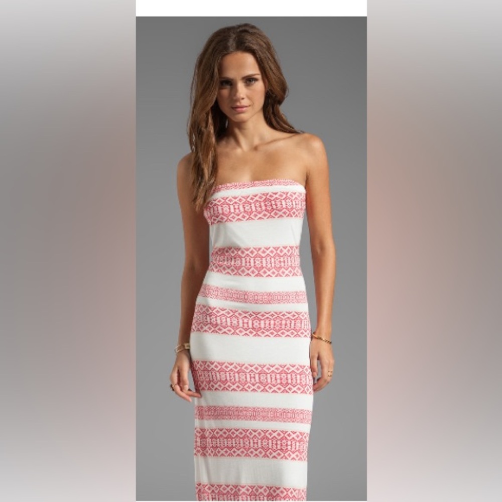 Strapless Pink & White Patterned Maxi Dress